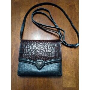 BRIGHTON Crossbody Purse Wallet Croc Heart Black Brown Small